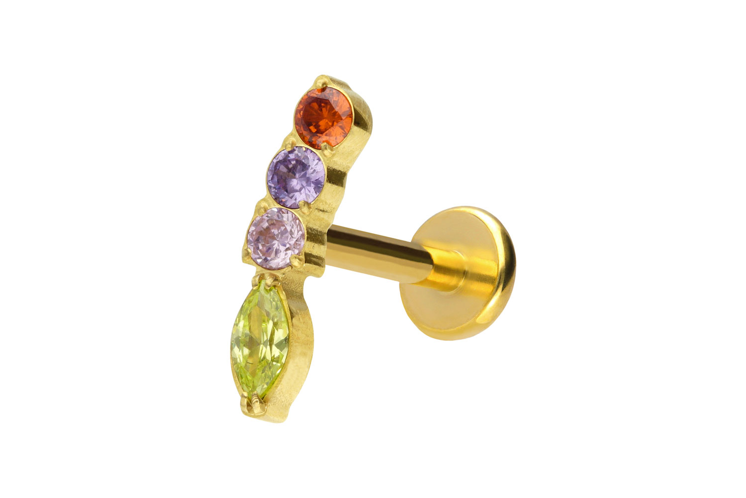 Titan Labret Piercing mit Push Fit BUNTER KRISTALLBOGEN